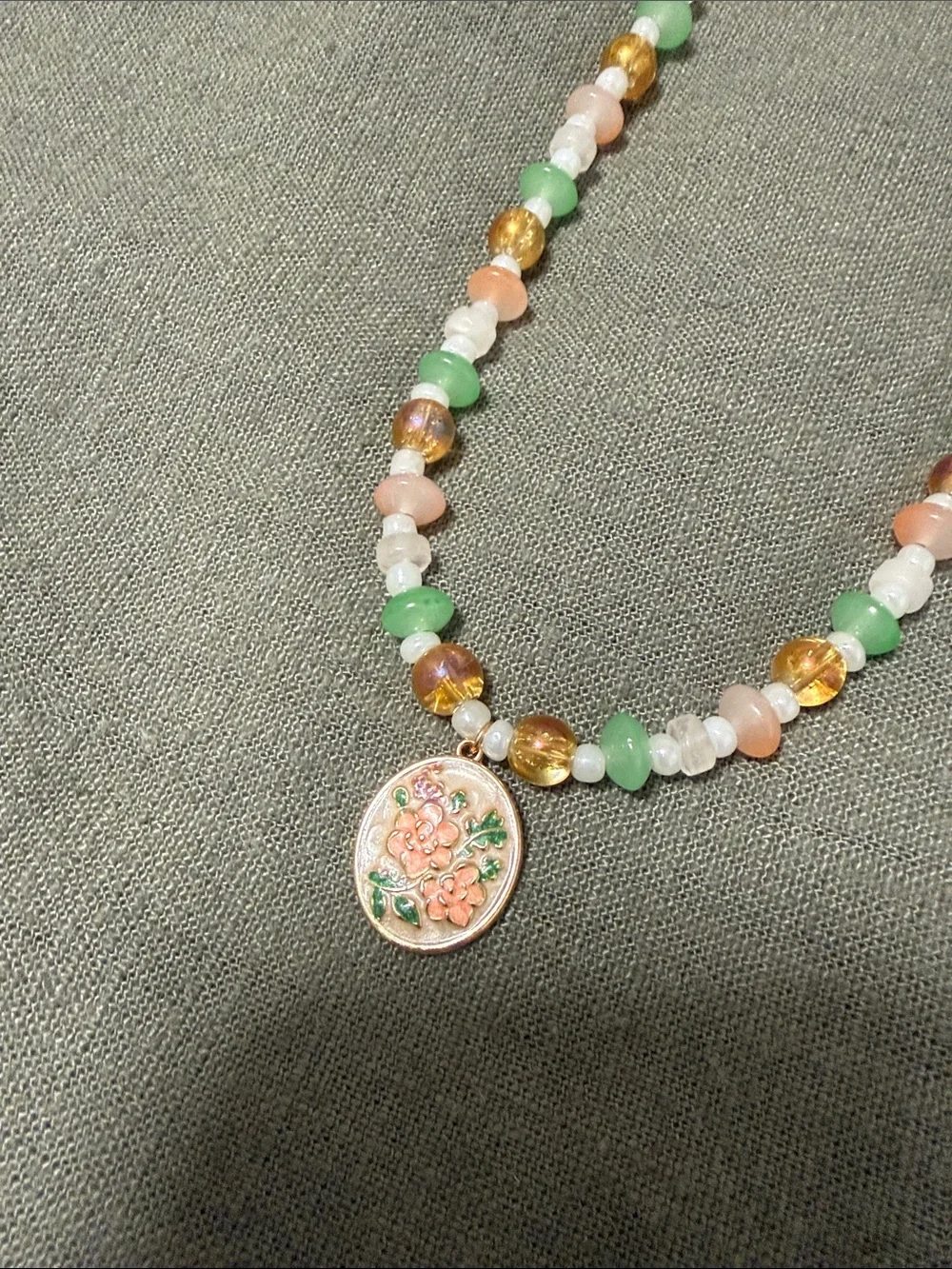 Handmade Multicolor Beaded Necklace with Floral Pendant